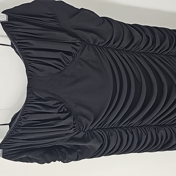 Express Rusched Mesh Strapless Sexy Lined Dress w Back Zipper Black - Picture 5 of 16